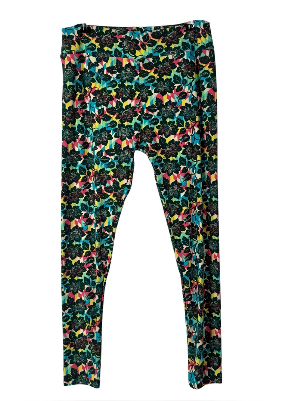 Lularoe Blue Colorful Hawaiian Floral Soft Leggings Tall & Curvy T&C